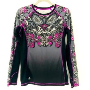 ATHLETA Black Runaway Paisley Long Sleeve Top